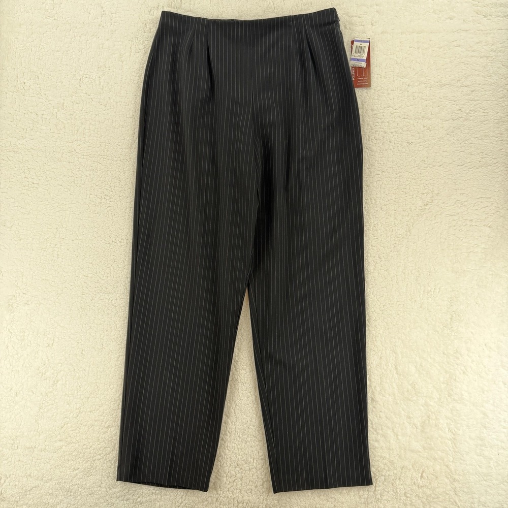 JM Collection Pants Womens 18 Black White Pinstripe Stretch Comfort Waist Career